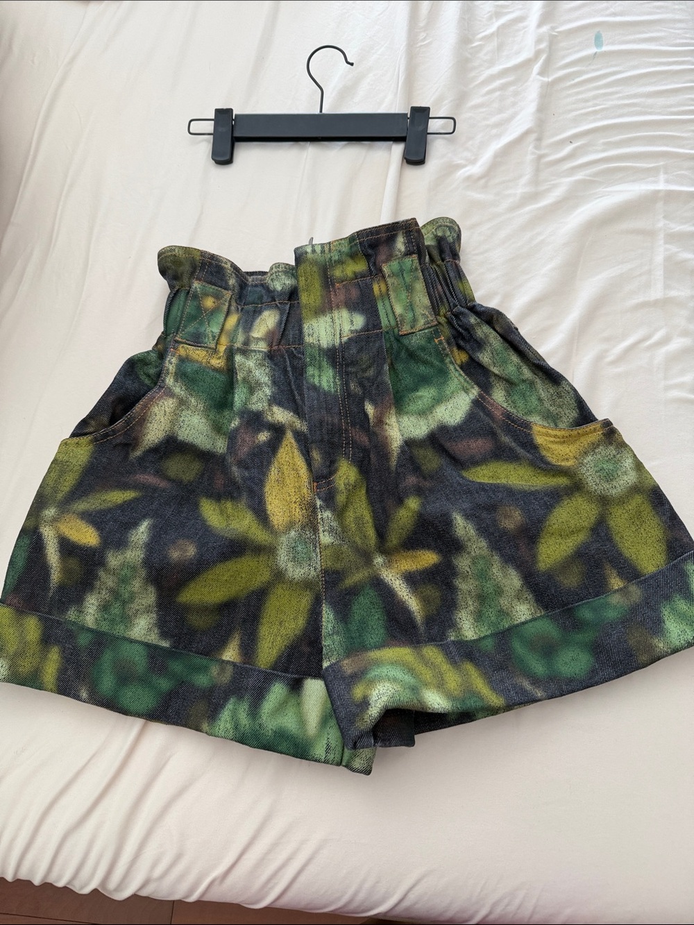Fendi High-Waist Green and Yellow Floral Print denim Shorts